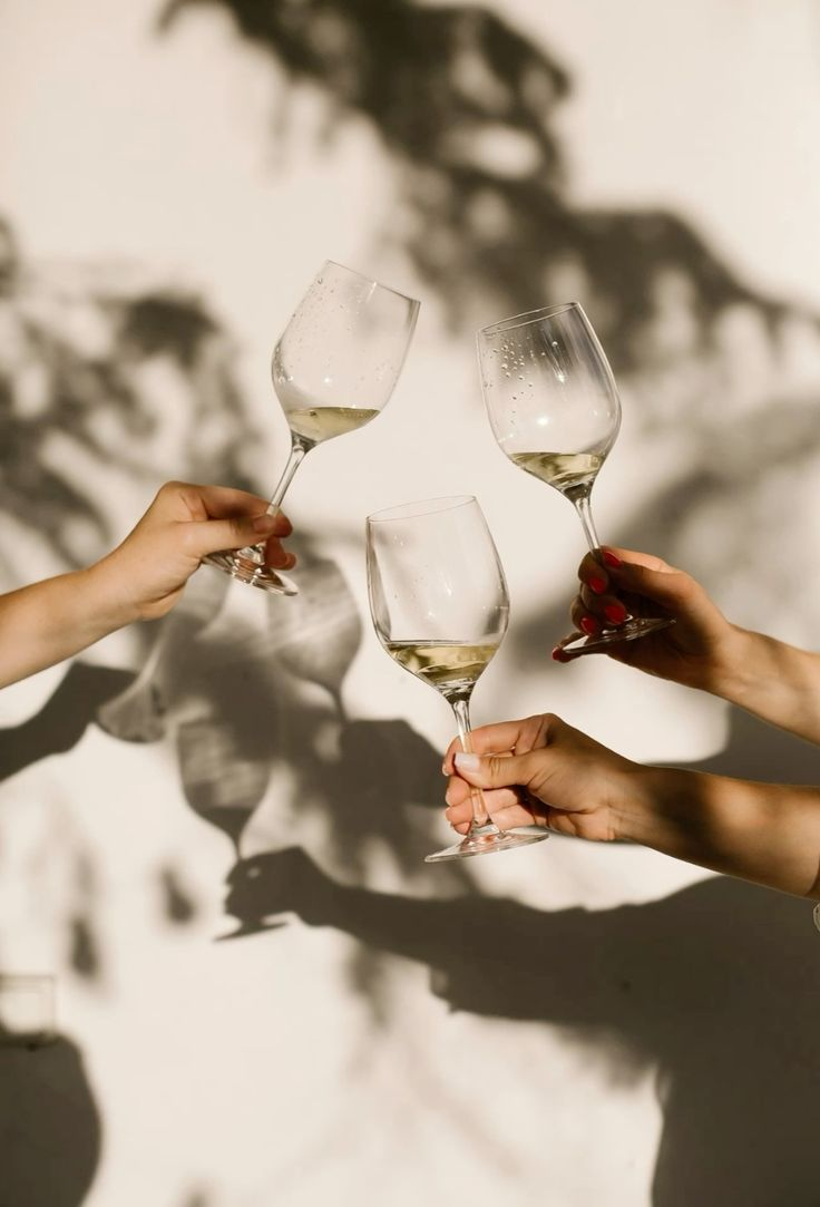 Tre calici di vino alzati durante una degustazione a Villa Sant'Erasmo