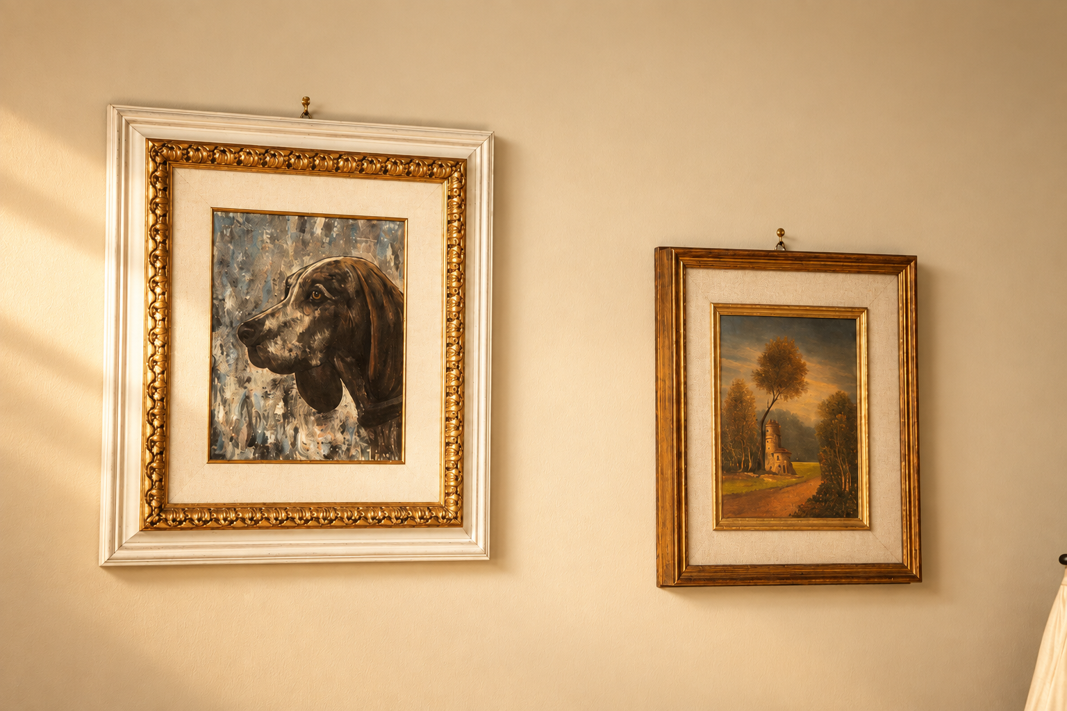 Dipinti d'epoca con cornici dorate negli interni di Villa Sant'Erasmo
