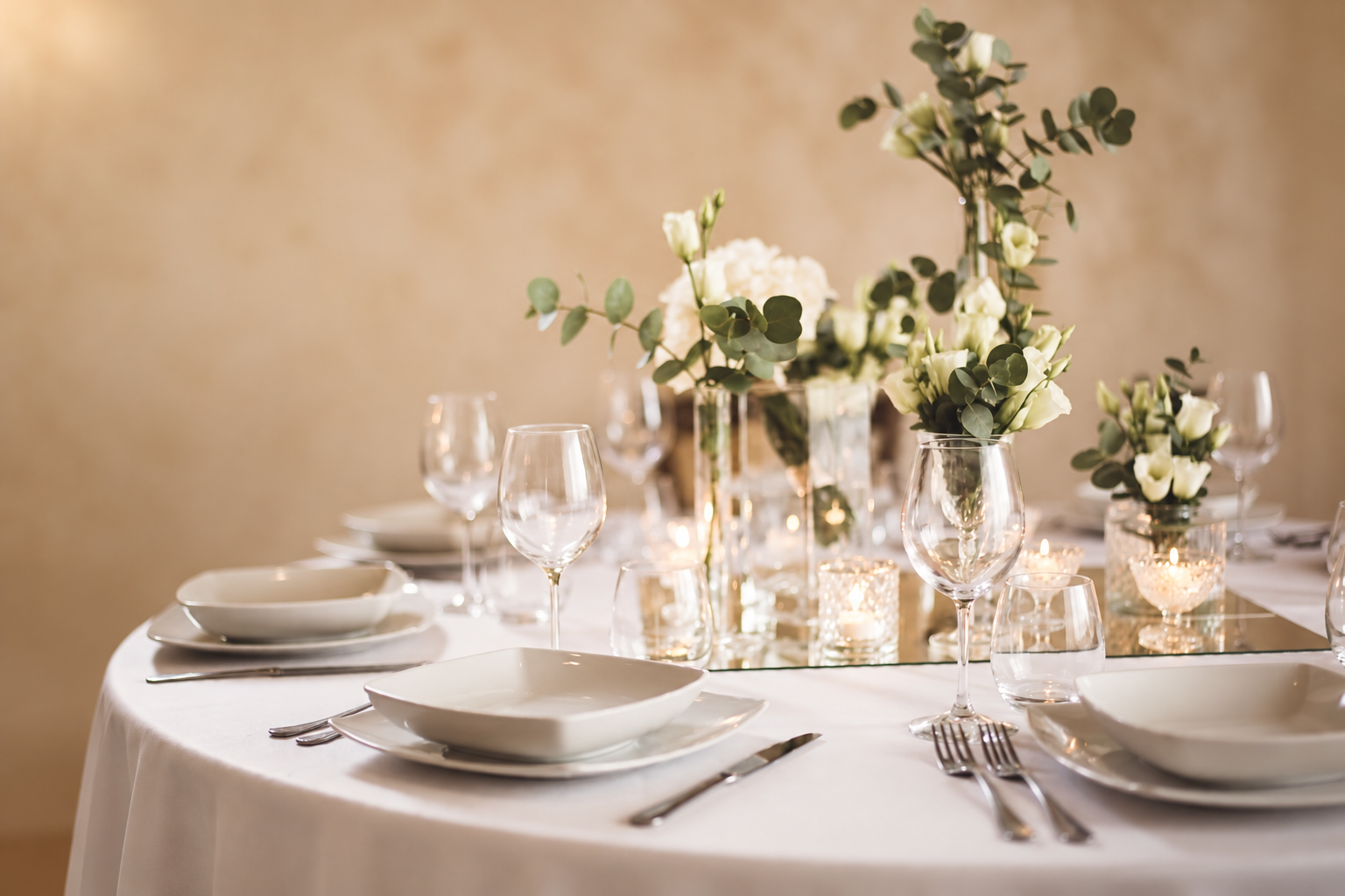 Mise en place elegante nel ristorante di Villa Sant'Erasmo