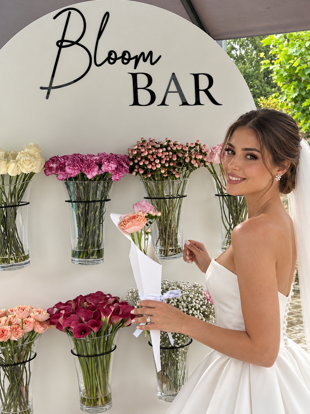 Bloom Bar con fiori freschi per gli ospiti, servizio aggiuntivo per matrimoni a Villa Sant'Erasmo